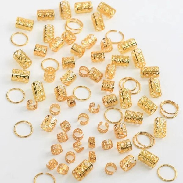 80 Sztuk DredóW Koraliki Do DredóW Metalowe Klipsy Mankietowe Rurki Do Warkoczy PierśCień Do WłOsóW Z WycięCiami MężCzyźNi 80Pcs Beige-image