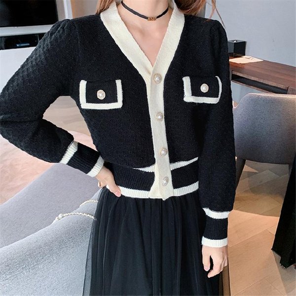 Damski Kardigan Dzianinowy Sweter Kurtka Kieszeń Moda Dzianinowy Kardigan PłAszcz Pani LuźNy Sweter Na Wiosnę Jesień Zimę Z Haftem One Size-image