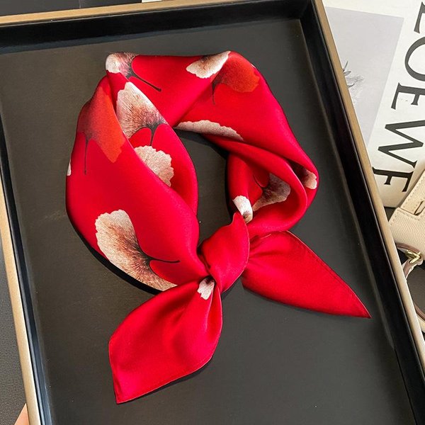 Jedwabny Szalik Damski Elegancki W Kwiatowy WzóR Foulard Opaska Na Szyję WłOsy Damskie MałE Kwadratowe Szaliki Wiosenna Chusta Krawat Nowy Real Silk 53X53Cm Red-image