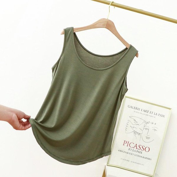 Camisetas Sin Mangas De Modal Con Cuello Redondo Para Mujer, Camisola Fina Holgada Sin Mangas, Camiseta De Color SóLido, Talla Grande XL A 6XL 6XL Verde Del EjéRcito-image