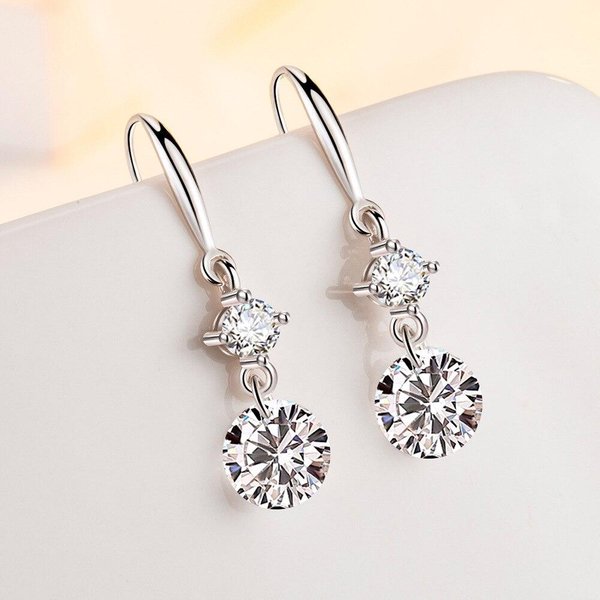 Pendientes De Plata De Ley 925 Con Dije De Circonita Para Mujeres Y NiñAs, JoyeríA Para Bodas Y Fiestas, Pendientes Eh1354 White-image