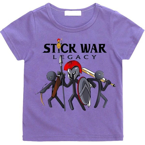 Hot Game Stick War Cartoon Graphic T-Shirt DziecięCy Dziewczynki Cartoon KróTki RęKaw Ubrania ChłOpcy Streetwear MięKkie Koszulki T-Shirt 140 Fioletowy-image