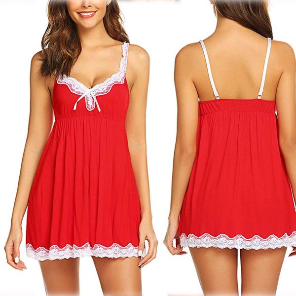 LenceríA Sexy De Encaje Para Mujer CamisóN Vestido Sexy De Encaje Con Cuello Halter CamisóN 2XL Rojo-image