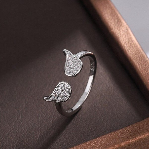 Nueva Moda Personalidad Diamante Alas De ÁNgel JoyeríA De Plata De Ley 925 Temperamento Creativo Dulce Anillos Abiertos TYB73 Gray-image