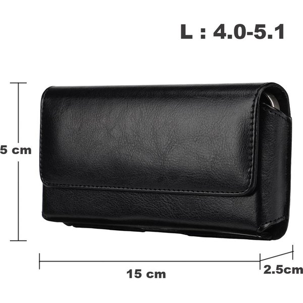 Uniwersalna SkóRzana Kabura Na Telefon KomóRkowy Z Klipsem Do Paska Etui Na Iphone 17 16 15 14 Pro Max Samsung Huawei Xiaomi MęSka Saszetka Na Pas Pokrowiec L Czarny-image