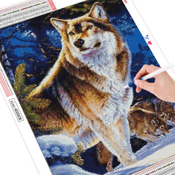 Pintura De Diamantes 5D Lobo Bordado De Diamantes Punto De Cruz Animal Mosaico DecoracióN Del Hogar 40X50CM-image