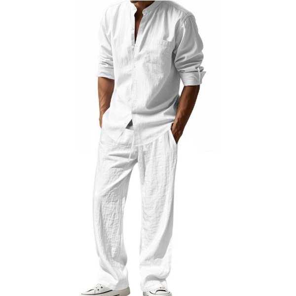 Traje Informal De Lino Para Las Cuatro Estaciones Para Hombre, Holgado, CóModo Y Transpirable, Con Pantalones De Manga Larga. Xxxl Blanco-image
