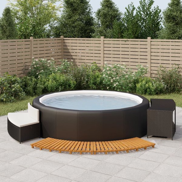 Vidaxl Cubierta Para Piscina/Spa, PolirratáN Negro Y Madera Maciza De Acacia-image