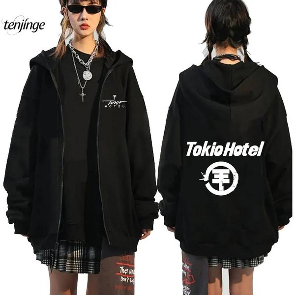 Bluza Z Kapturem Tokio Hotel Zespół Rockowy Nadruk Kaulitz Bluzy Z Zamkiem BłYskawicznym Polarowe Bluzy Z Kapturem MęSkie Damskie Hip Hop Streetwear Zapinana Kurtka L Gray-image