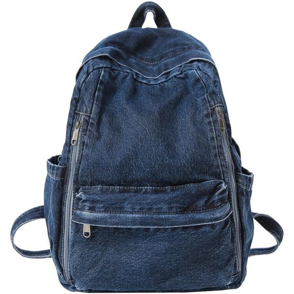 DżInsowy Plecak Casualowy Styl Unisex Plecak Szkolny Modny Plecak PodróżNy Kolor Ciemny Niebieski-image