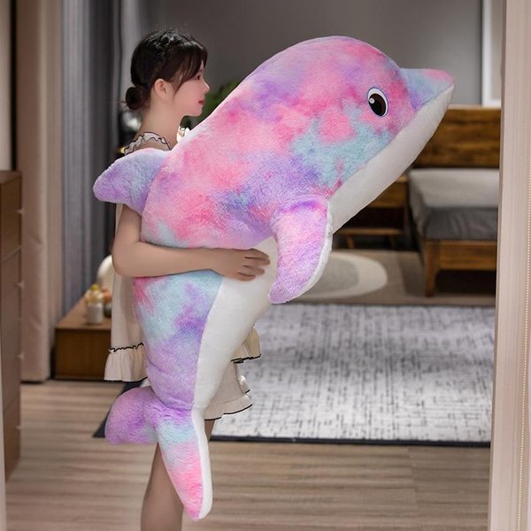 50-130 Cm Kawaii KreskóWkowy Kolorowy Gigantyczny Delfin Pluszowa Lalka Poduszka TęCzowe Morskie Zwierzę MięKka Pluszowa Zabawka Delfin Dekoracja Domu About 50Cm-image