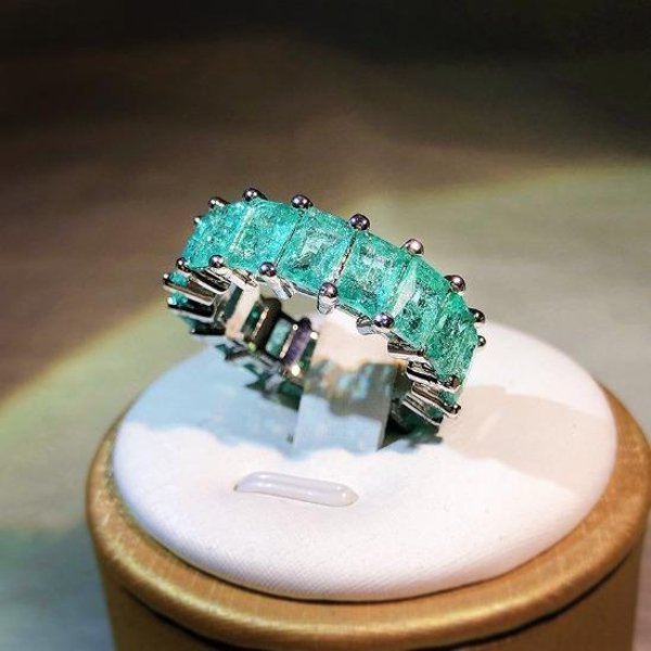 Anillo De Princesa Cuadrado Paraiba, Anillo De Compromiso Para Mujer De Moda Europea Y Americana. No. 10 Gray-image