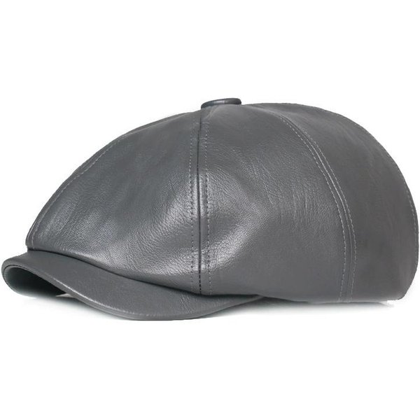 Retro OśMiokąTny SkóRzany Kapelusz MęSki SkóRzany Beret Elegancki Modny Studentski Czapka Z Daszkiem Czapki Snapback Dla MężCzyzn Codzienny 54-60CM Gray-image