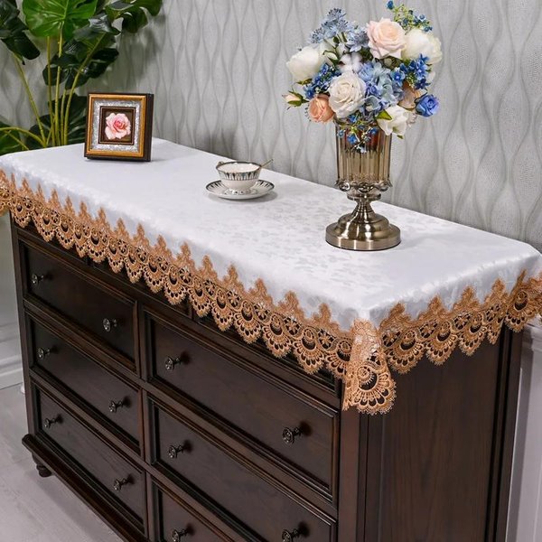 Mantel Rectangular De Encaje Bordado Para Mesa, Estilo Europeo, Para Café, Para Tv, Armario, Tienda, Mantel De Tira Larga, Funda Antipolvo 60X120Cm-image
