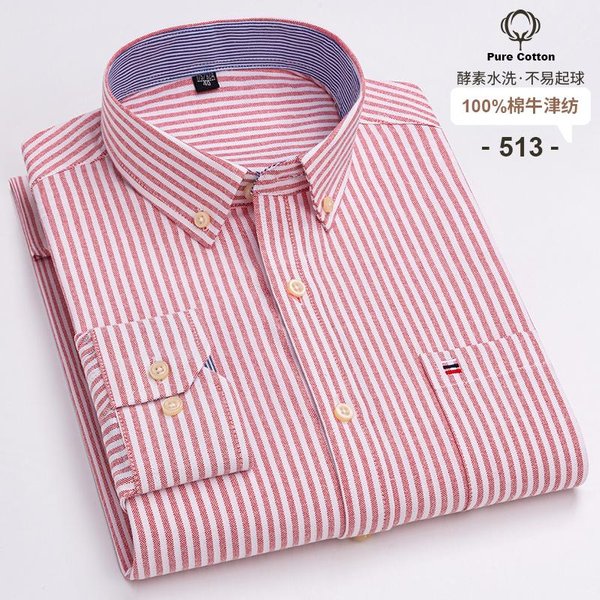 Camisas De Hombre Oxford 100% AlgodóN Manga Larga Cuadros Suave Corte Regular Formal Vestir Camisa Bolsillo Blusa Social Ropa Masculina S-7XL M-image