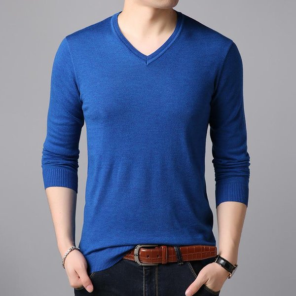 SuéTer De Punto De OtoñO Para Hombre, Jersey De Color Liso, Cuello En V, Manga Larga, SuéTer Plano Simple, Camiseta, Camisa De Fondo Xxxxl Black-image