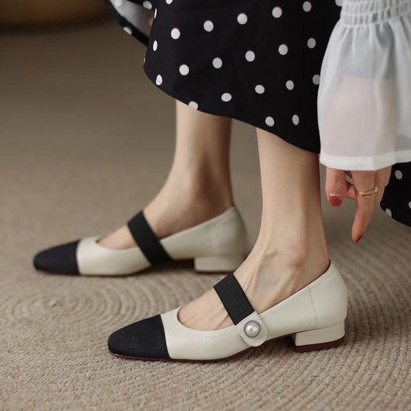 Zapatos Negros De TacóN Bajo Con Punta Redonda A Juego, Zapatos Mary Jane Con Hebilla Para Mujer, Zapatos Planos Y CóModos Para Mujer 37-image