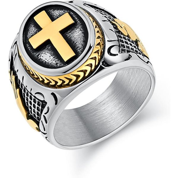 Anillo Retro De Arte Europeo Y Americano Mano De OracióN Cruz Acero Titanio Para Hombre ArtíCulo De Venta Caliente Y Explosivo 10#-image