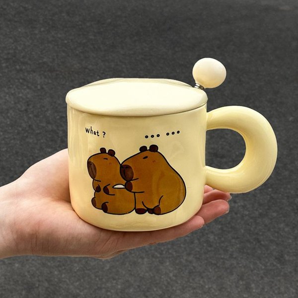 Kubek Ceramiczny Kapibara Z Pokrywką Na Prezent Urodzinowy Dla Najlepszej PrzyjaciółKi, Praktyczny Kubek, PamiąTka, PudełKo Prezentowe 401-500Ml-image