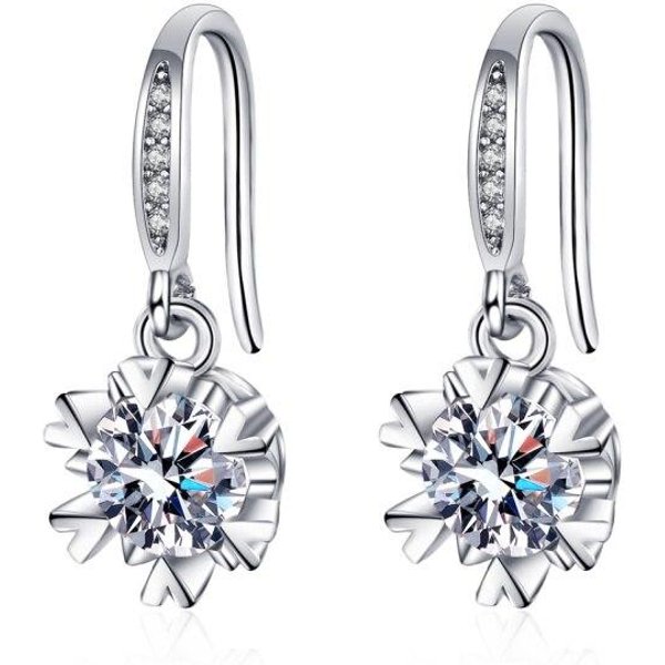 Nuevos Pendientes Colgantes Para Mujer Copo De Nieve Pendientes De Tuerca Plata 925 Micro-Incrustados Zirconia Lujo Un Par Aros Perforados Pendientes JoyeríA Regalo White-image