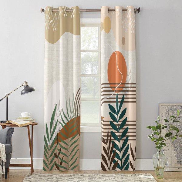 Boho LiśCie RośLiny ZasłOny Okien Do Salonu Sypialni ZasłOny Nowoczesne ŻAluzje Kuchenne ZasłOny 135W X 60H(Cm) X1 White-image