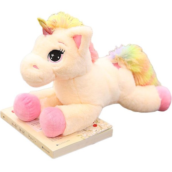 Juguete De Peluche De Unicornio Acostado De 40~80 Cm Relleno Blanco Crema Animal FantáStico MuñEco Peluche Esponjoso CompañEro Regalo Calmante 40Cm-image