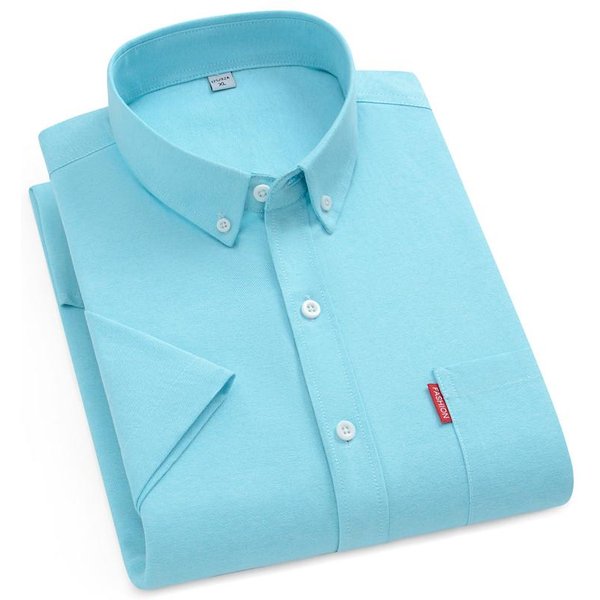 2026 Nuevas Camisas Oxford Para Hombre Lujo Manga Corta Verano Casual 100% AlgodóN Alta Calidad Color SóLido Negocios Sociales Tops Amarillos 4XL White-image
