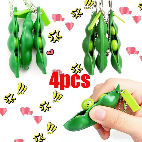 2/4/6 Szt. Uroczy Edamame ŚCiskany Fasolka Fidget Zabawka Breloczek, PrzenośNy Mini Breloczek Do Odstresowania ŚCiskana Fasolka Green-image