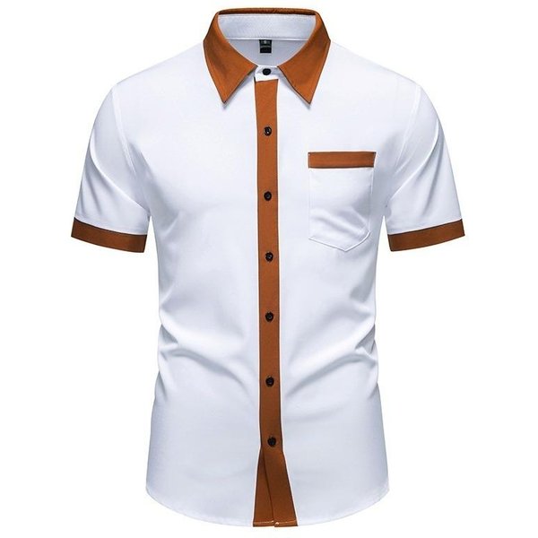 Camisa De Manga Corta Con Bloques De Color Para Hombre Nueva De Verano Talla Grande Para Hombre Chaqueta De Manga Corta Holgada XL White-image
