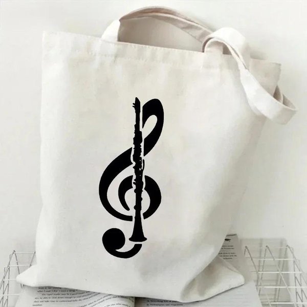 PłóCienna Torba Na Ramię Z Wzorem Nuty Muzyczne Harajuku Wielokrotnego UżYtku Damska Torba Tote Torba Na Zakupy 35X40Cm White-image