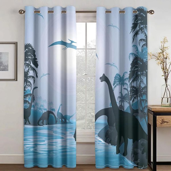 KreskóWkowy Dinozaur Wysokie Zaciemnienie ZasłOna Druk Cyfrowy 3D Sypialnia PokóJ DziecięCy Salon Okno ZasłOna ZaciemniająCa RóżNe Wzory W55 X H120Cm X 2&Grommet Top-image