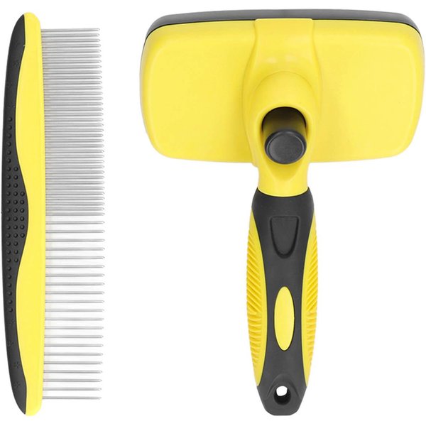 Peine Cepillo Slicker Para Mascotas Botones Autolimpiantes Elimina Pelo Flotante Deslanado Cepillo Slicker Para Gatos Yellow-image