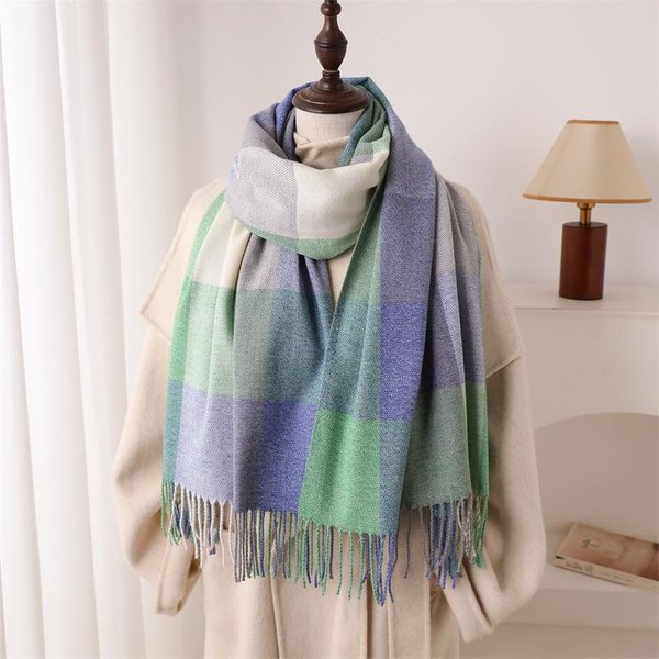 CiepłY Szal Damski Szalik Luksusowy Kaszmir Zimowy Koc Okrycia Codzienny Nadruk Kratka Pashima Bufanda Poncho PodróżNe Szale Echarpe 65X200Cm Gray-image