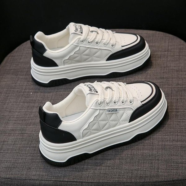 Zapatos Blancos Con Plataforma De Cuero Para Mujer Zapatos De Mujer Primavera Y Verano Nuevos VersáTiles Zapatos Con Plataforma Para Aumentar La Altura Zapatos Deportivos Casuales Para Mujer 40-image