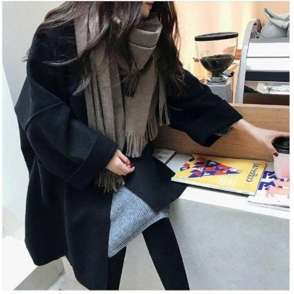 Abrigo Trench De Lana De OtoñO E Invierno Para Mujer De Talla Grande, Abrigo De Lana Suelto, CáRdigan L Gray-image