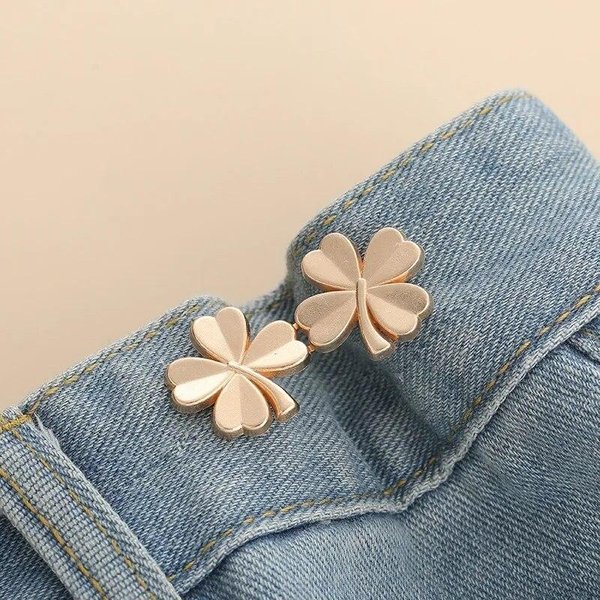 Hebilla De Cintura Ajustable Con TréBol De Cuatro Hojas Para Jeans, No Requiere Costura, Ajustador De Botones Para Pantalones Y Faldas-image