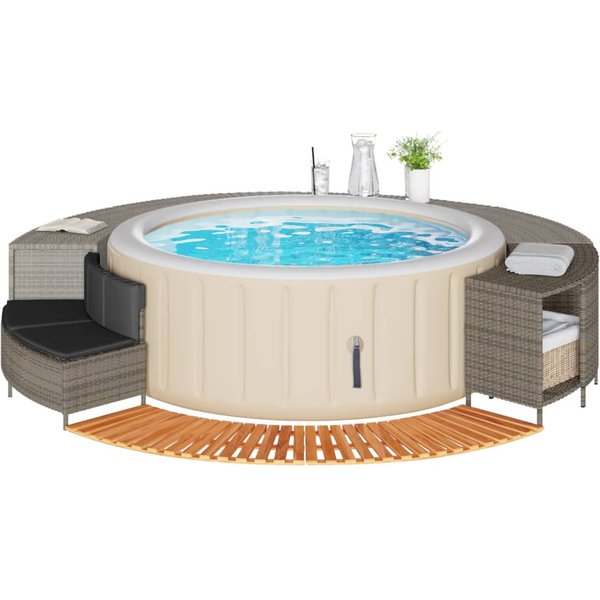 Vidaxl Cubierta Para Piscina/Spa, PolirratáN Gris Y Madera Maciza De Acacia-image