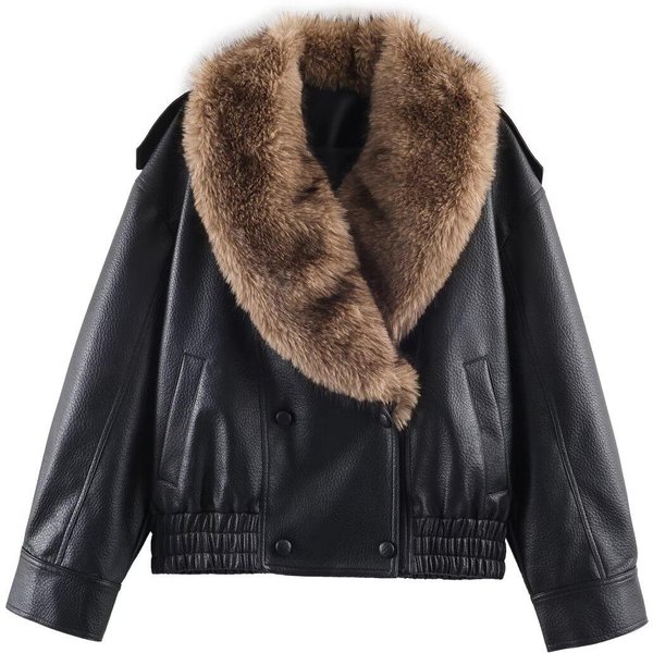 2026 Invierno Mujer Holgada Chaqueta De Cuero SintéTico Moda ExtraíBle Cuello Grande De Piel Abrigo Casual High Street Doble Botonadura Ropa Exterior M-image