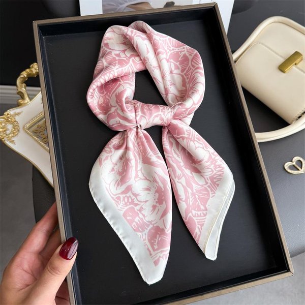 Druk 70Cm Jedwabny Satynowy Chustka Na GłOwę Kobiety Luksusowy WzóR Krawatka Szalik Kobieta WłOsy RęKa Nadgarstek Foulard Szal HidżAb Bandana Szaliki 70X70Cm Gray-image