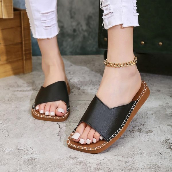 Zapatillas De Mujer Verano Lujo Moda Sandalias Planas Punta Abierta Antideslizantes Exteriores Playa Chanclas Deslizadores Mujer 42 Negro-image