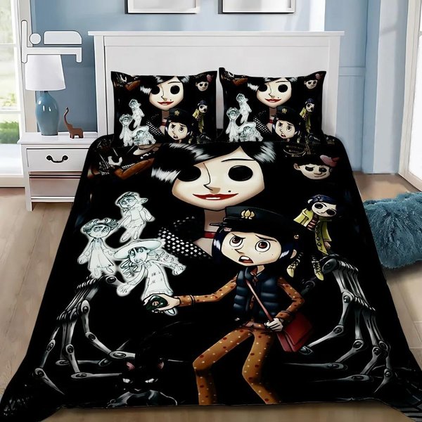 C-Coraline Komplet PośCieli KreskóWkowy Komplet Poszewek Na KołDrę Rozmiar PodwóJny Queen King PełNa Poszewka Na KołDrę Poszewka Na Poduszkę Prezent śWiąTeczny Dla ChłOpcóW DziewcząT 155X220Cm-image
