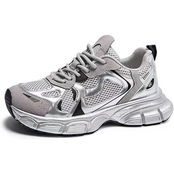 Gruba Podeszwa PodwyżSzone Buty Tatusia Damskie Jesień Nowy Styl Srebrne OddychająCe PasująCe Do Wszystkiego I Lekkie Sportowe Buty Rekreacyjne 38 Gray-image