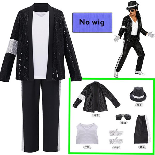 Estrella Pop Michael Jackson Disfraz Cosplay Hip Hop Baile Estrella Disco MJ Fiesta Brillante Halloween ActuacióN Disfraz Atuendos De Escenario Xl&Michael Jackson-image