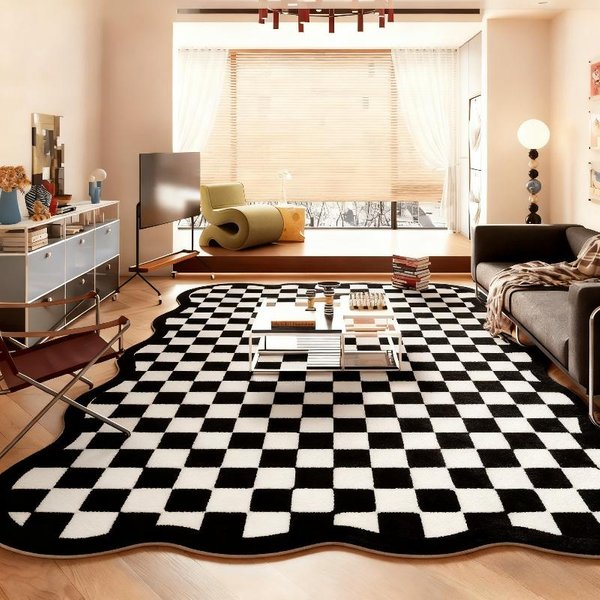 Retro Szachownica WystróJ Sypialni Dywan Jasny Luksusowy Dywan Do Salonu Puszysty MięKki Dywanik Do Pokoju Dziennego Domowy Pogrubiony Pluszowy Mata PodłOgowa 80X120Cm-image