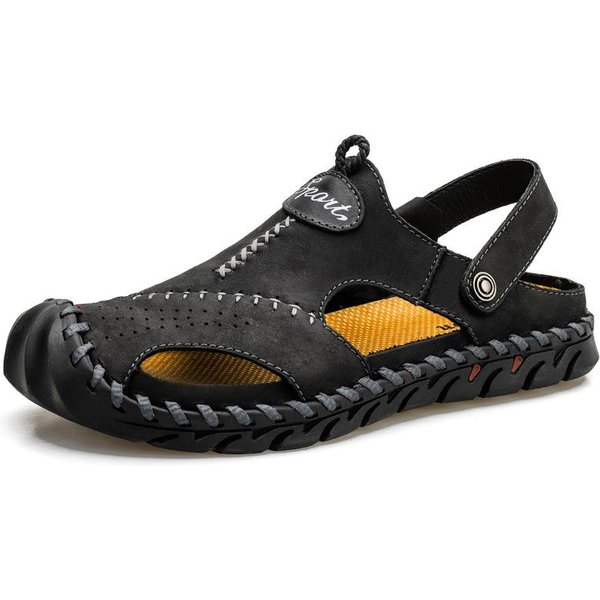 MęSkie OddychająCe Buty Modne DużE MęSkie SandałY Outdoorowe Wodoodporne SandałY Trekkingowe PlażOwe Codzienne Puste SkóRzane SandałY Buty 46 Black-image