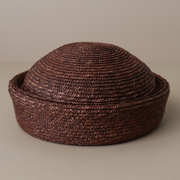 Sombrero De Paja 100% Natural Estilo Pillbox Fedoras Mujer Lujo Tejido A Mano Sombrero De Sol Forma CóNcava Corona Plana Sombrero De Playa Berets Para Iglesia Derby 56-58Cm-image