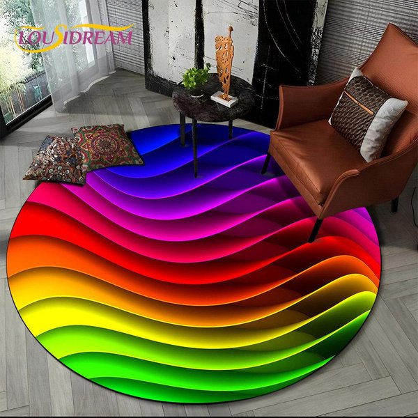 TęCzowy Chromatyczny Iluzja Koloru OkrąGłY Dywan Obszarowy, Dywan Dywanowy Do Salonu Sypialni Sofa PokóJ Zabaw Dekor, DziecięCa Mata PodłOgowa AntypośLizgowa Diameter 150Cm(59In)-image