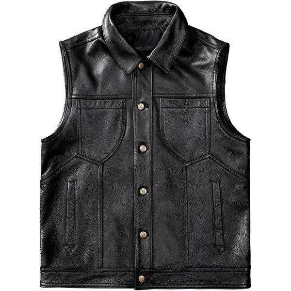 Chaleco De Cuero Genuino, Chaqueta De Cuero De Vaca De Primera Capa, Chaleco De Cuero Slim Para Hombre, Traje De Ciclismo, Chaqueta De Cuero Puro Xxxl Negro-image