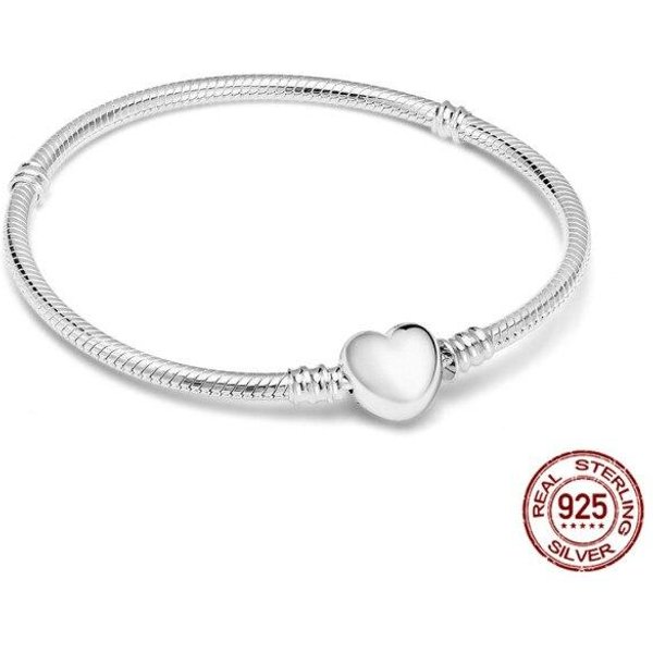 Pulsera De Plata De Ley 925 AutéNtica Con Cadena De Serpiente Y Dijes, Compatible Con Dijes De Marcas Europeas, JoyeríA Artesanal, Regalo 17Cm White-image