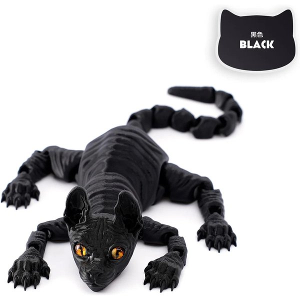 Drukowany 3D Kot Sfinks Fidget Toys Realistyczna BezwłOsa Figurka Artikulowany Kot Zabawka Dla MiłOśNika KotóW Kolekcjonera Dekoracja Domu 22Cm Czarny-image